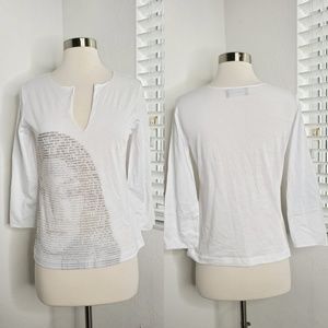 BARBARA BUI White 3/4 Sleeve Printed Tshirt S